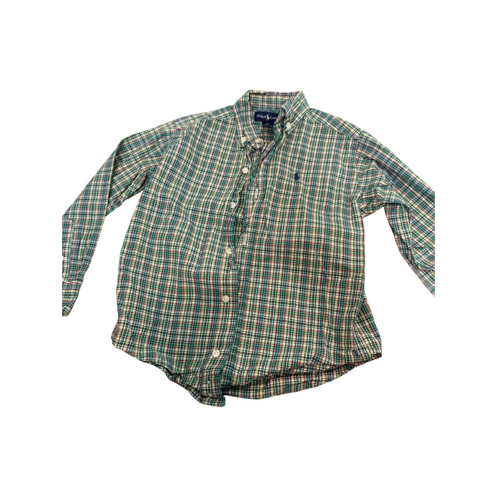 Ralph Lauren Shirt Boys 5 Green Plaid Long Sleeve Button Down Cotton Pony